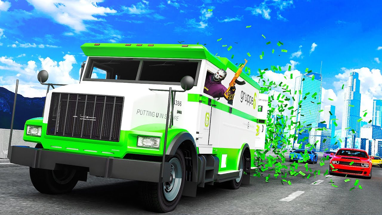 Money Truck Escaping Hunters In GTA 5 RP