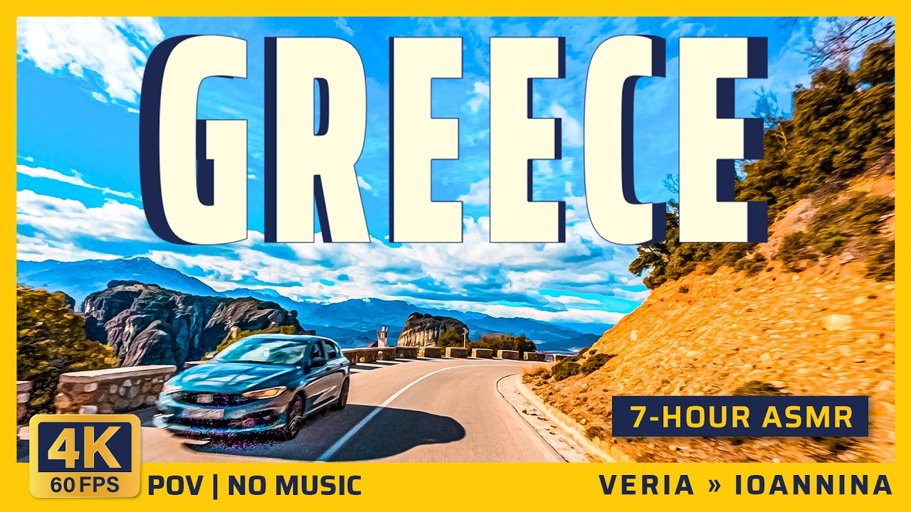 Greece Drive 4K | Veria → Ioannina | Ambient Sound (No Music), 3-Camera POV