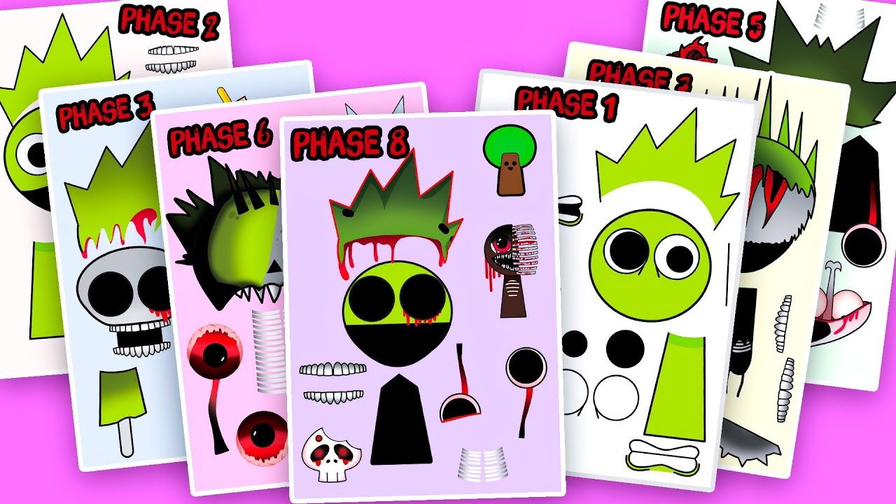 [Paper DIY]SPRUNKI OWAKCX HORROR - Phase 1 vs 2 vs 3 vs 4 vs 5 vs 6 vs 7 vs 8 - Sprunki Sticker Book