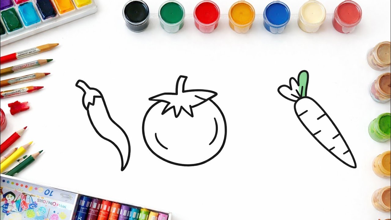Vegetables Drawing for Kids 🥕🍅🌶️ | Easy & Cute Coloring for Children | Kids Art Video