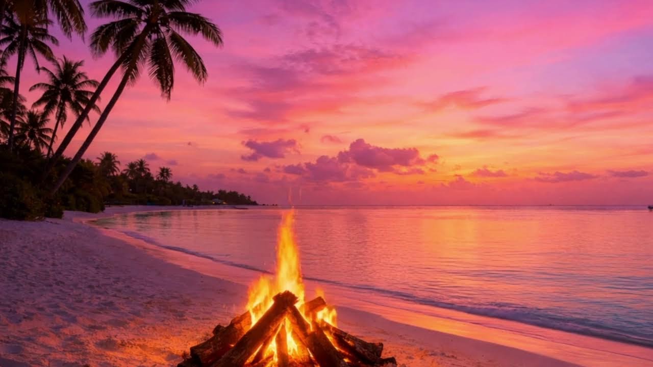 Romantic Maldives Sunset 🍾 Ocean Waves & Luxury Beach View • 8 Hours 4K Ultra HD