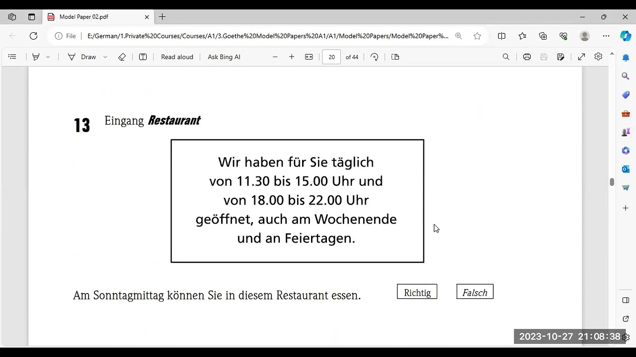 German A1 Lesen Schreiben Basic Practice