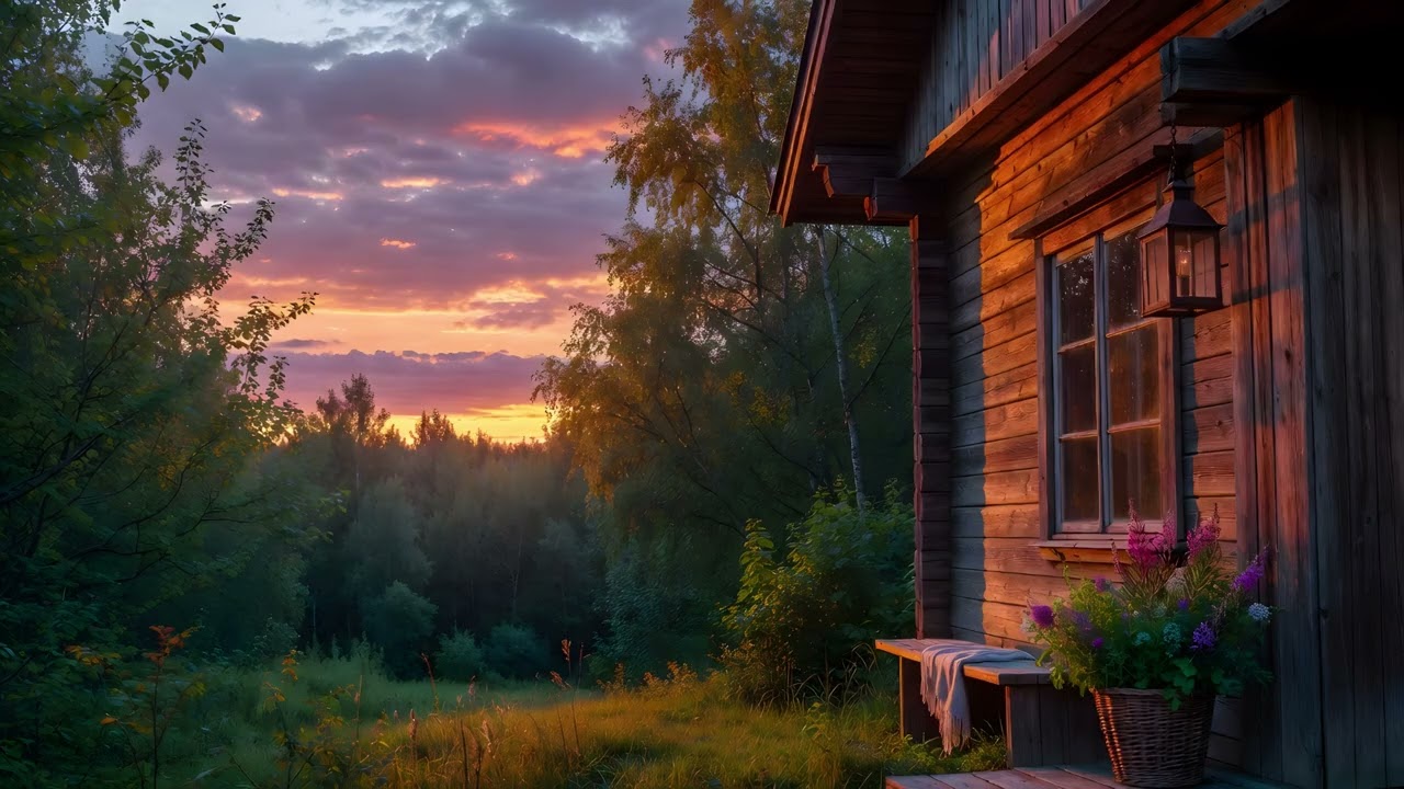 A cozy cottage surrounded by the healing sounds of nature, blooming wildflowers and forest views.
