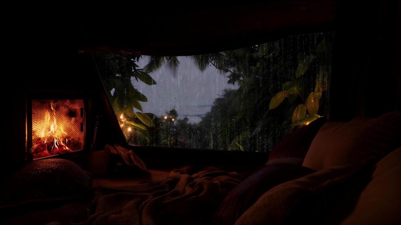 Deep Sleep Rain Sounds by the Lake | Relaxing Thunder & Wind • Cozy Cabin Ambience (No Ads)