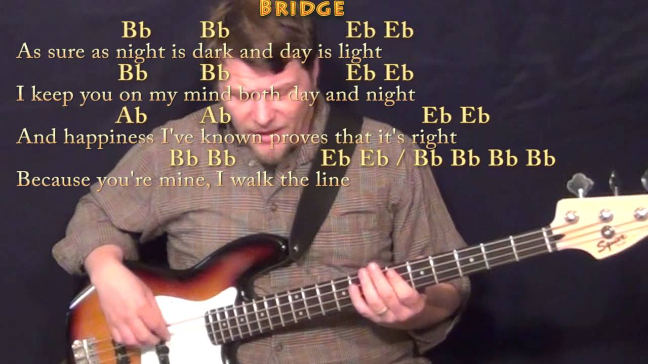 I Walk the Line (Johnny Cash) Bass Guitar Cover Lesson in F with Lyrics/Chords