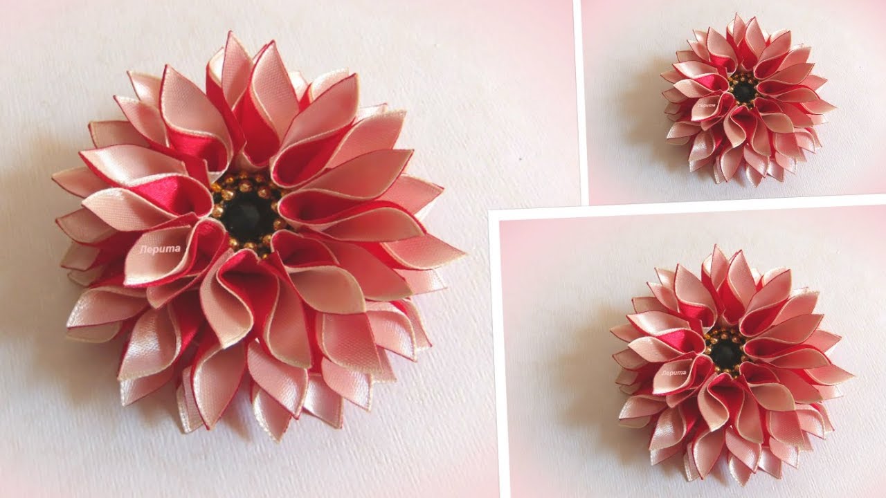 Цветы из лент, хризантема канзаши,  МК / DIY satin ribbon flower, kanzashi