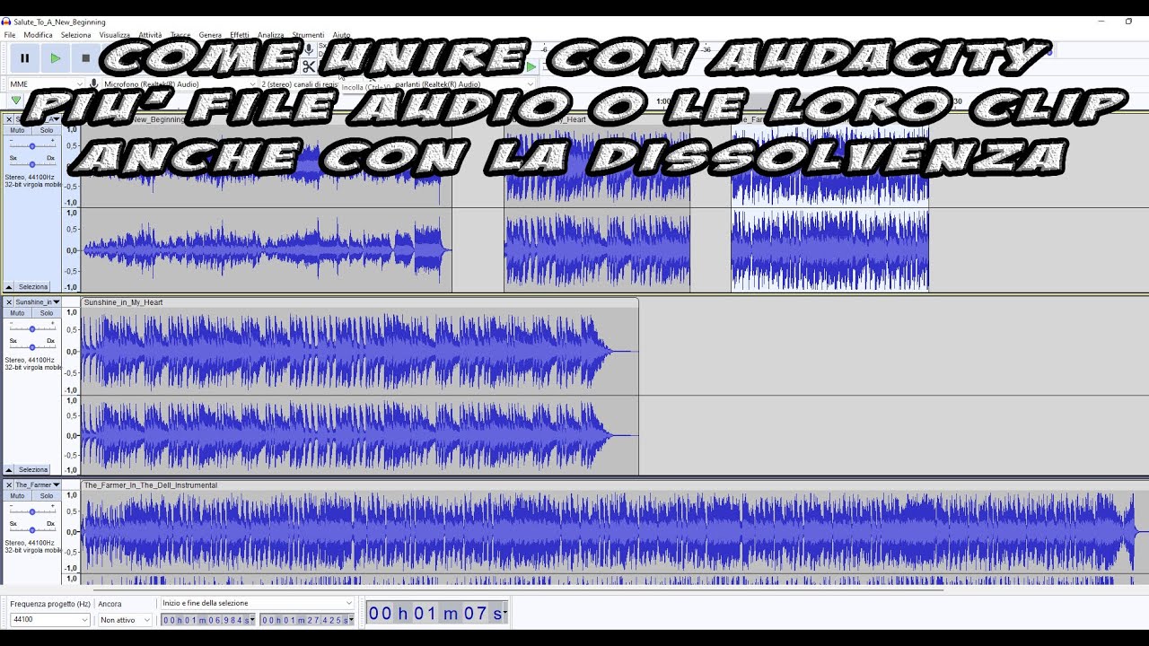 Come unire con Audacity due o più file audio o delle loro clip anche con la dissolvenza