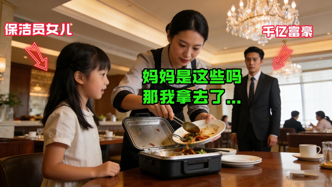 “媽媽是這些嗎？我拿去了…”保潔員女兒拿着餐廳的剩菜走了，千億總裁髮現每天這個點女孩總會出，跟踪後的髮現讓他改變了一生！#感人故事 #感人壹幕 #故事分享
