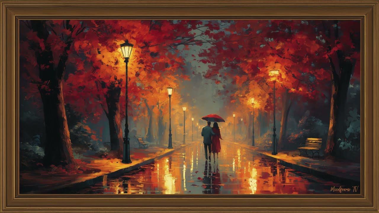 Romantic Rainy Autumn Walk | Framed TV Art | Ambient Screensaver for TV