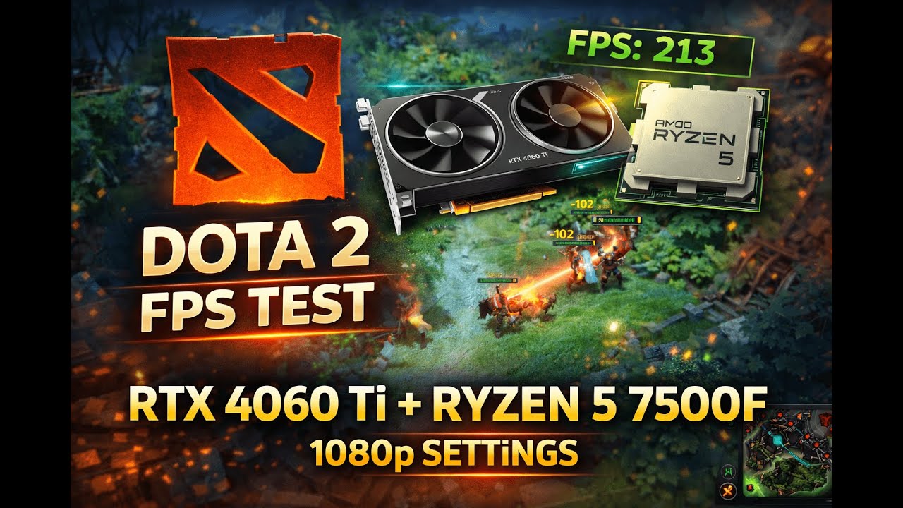 Dota 2 FPS Test | RTX 4060 Ti + Ryzen 5 7500F | 1080p Settings