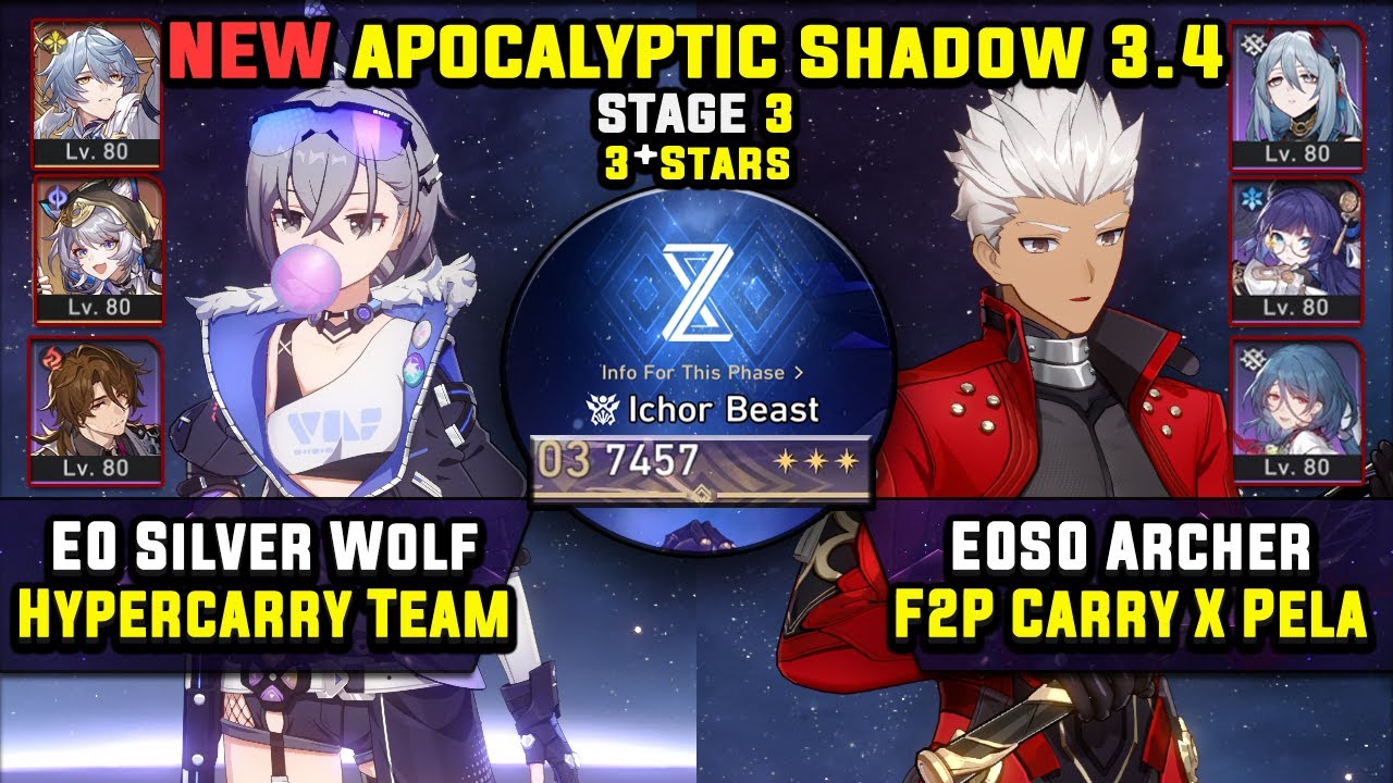 E0 Silver Wolf Carry & E0 Archer F2P Carry (3 Stars) Apocalyptic Shadow 3 Honkai Star Rail 3.4