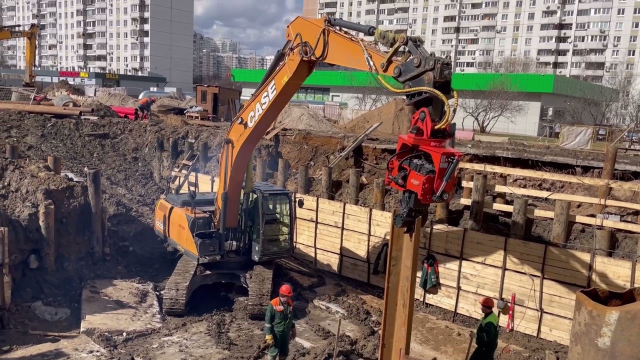 Строительство подпорной стенки методом погружения шпунта Ларсена