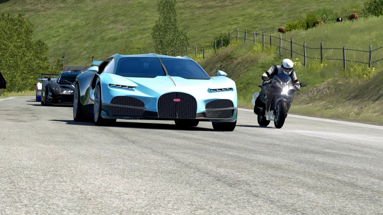 Kawasaki Ninja H2 Black Carbon vs Bugatti, Pagani, Lamborghini, Porsche Hypercars at Old SPA 2