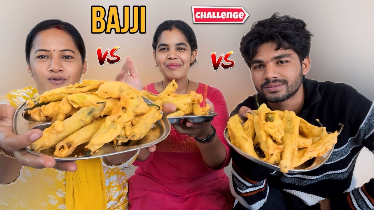Eating bajji challenge with my sis and mom #foodchallenge #funny #youtube