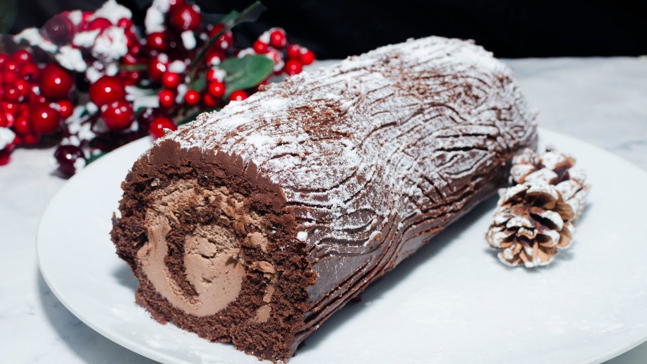 Yule Log Buche de Noel Chocolate Log with Chocolate Ganache