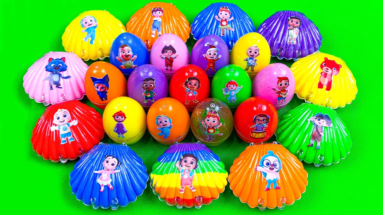 Cocomelon Slime🌈 Finding Surprise Slime Rainbow Eggs & Seashell with JJ & Pinkfong! Satisfying ASMR