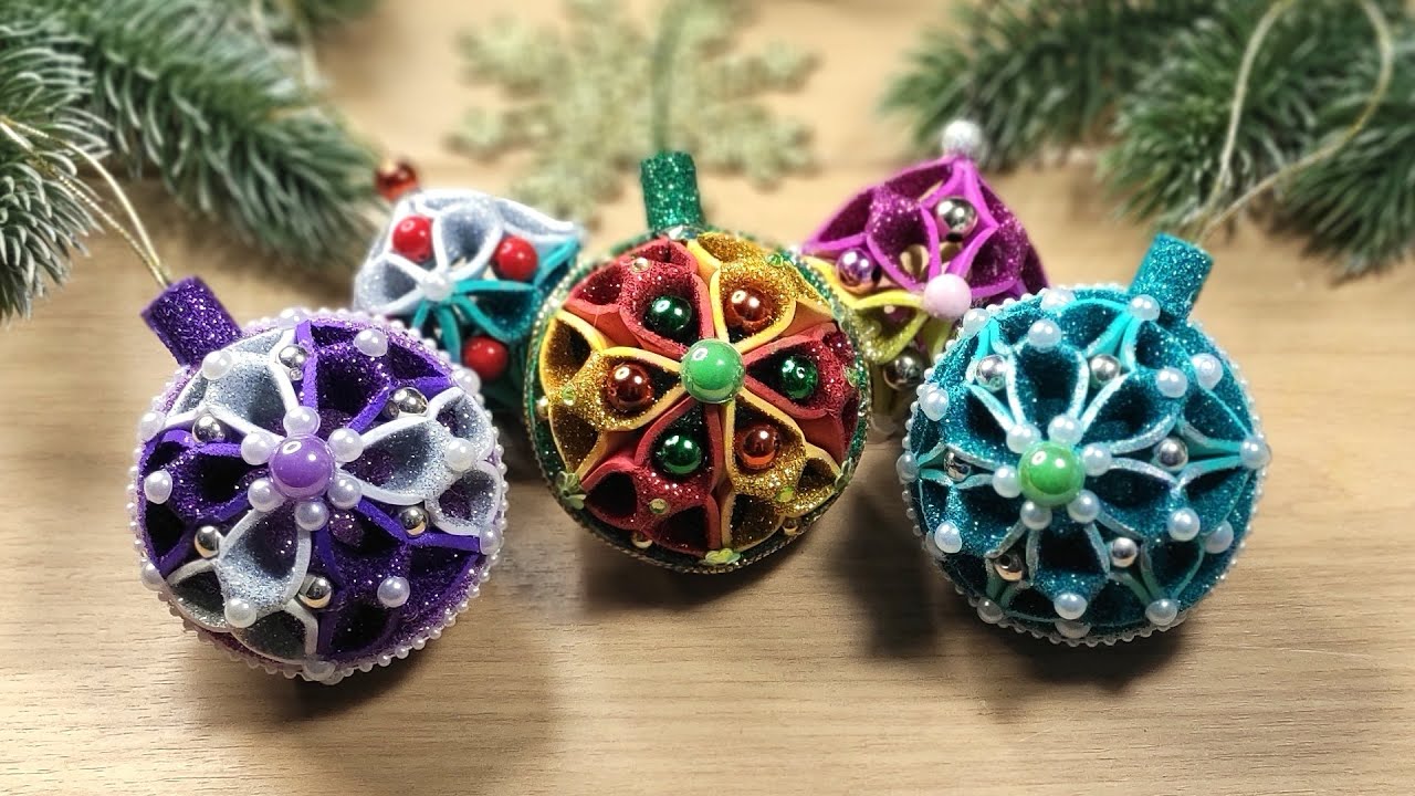 Новогодние шары из глиттерного фоамирана, 2 Идеи ёлочных игрушек 2022 🎄 2 DIY christmas ornaments