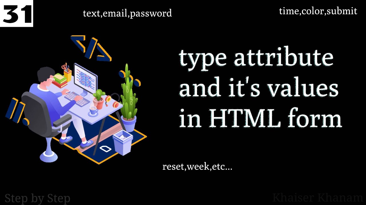 #31. HTML type attribute and its different values.