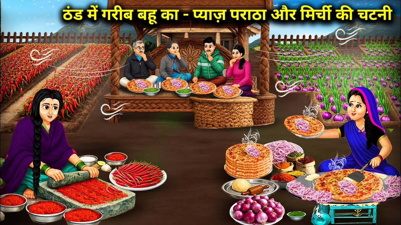 ठंड में गरीब बहू का - प्याज़ पराठा और मिर्ची की चटनी | Poor daughter-in-law's onion | Cartoon Video