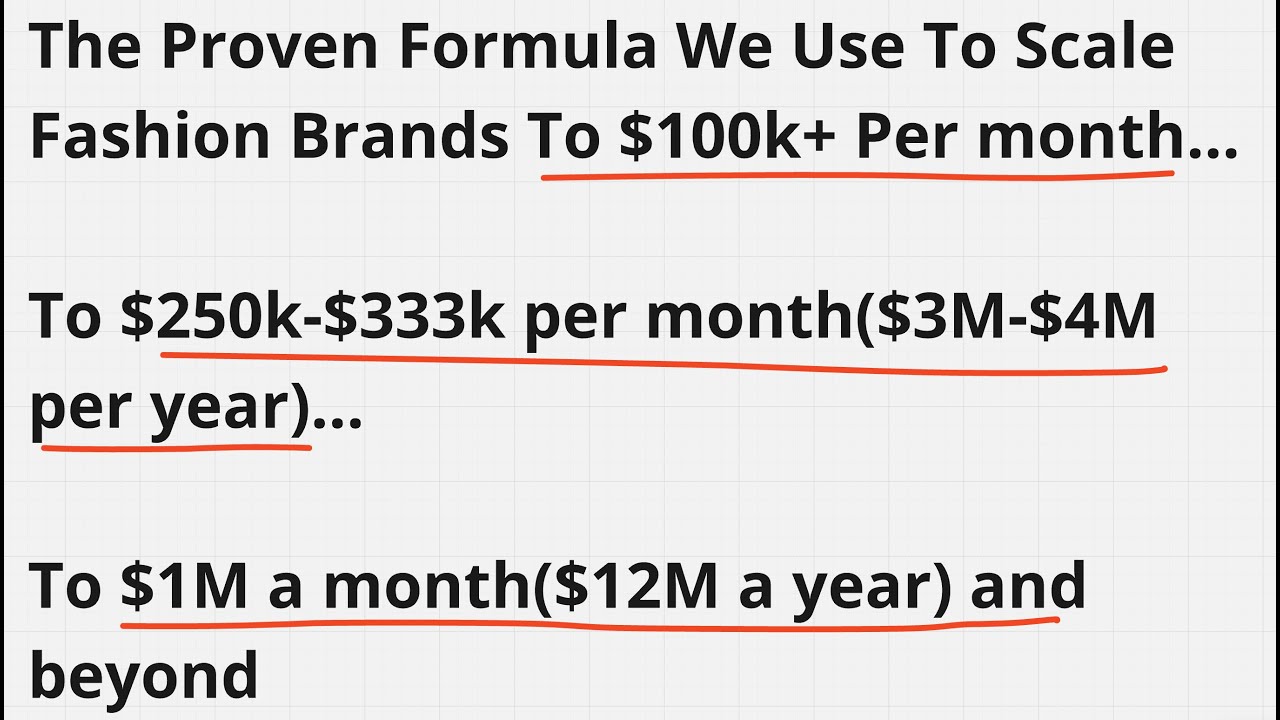Proven Formula To Scale Your Fashion Brands To $100k+ Per Month, $3M-4M Per Year, to $1M+ Per Month