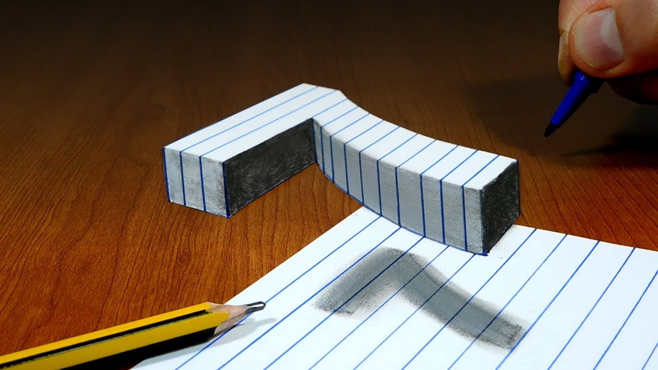 3D Trick Art On Line Paper, Floating Number 7