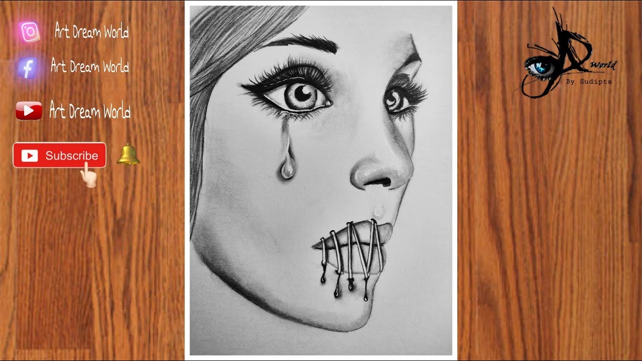 How to draw pencil drawings//double meaningful sad girl step by step drawing