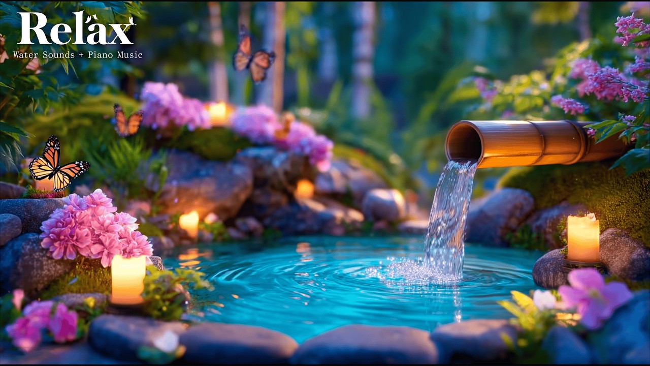 Soothing Music + Bamboo Water Sounds 🌿 Calming Music for Sleep, Relaxation, Spa, Deep Healing Music