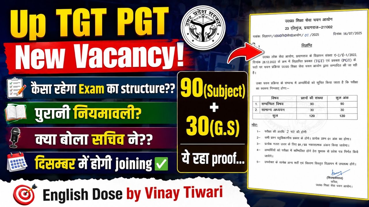 UPTGT/PGT New Vacancy Exam Structure!! When will the notification be released? Joining in December ✅