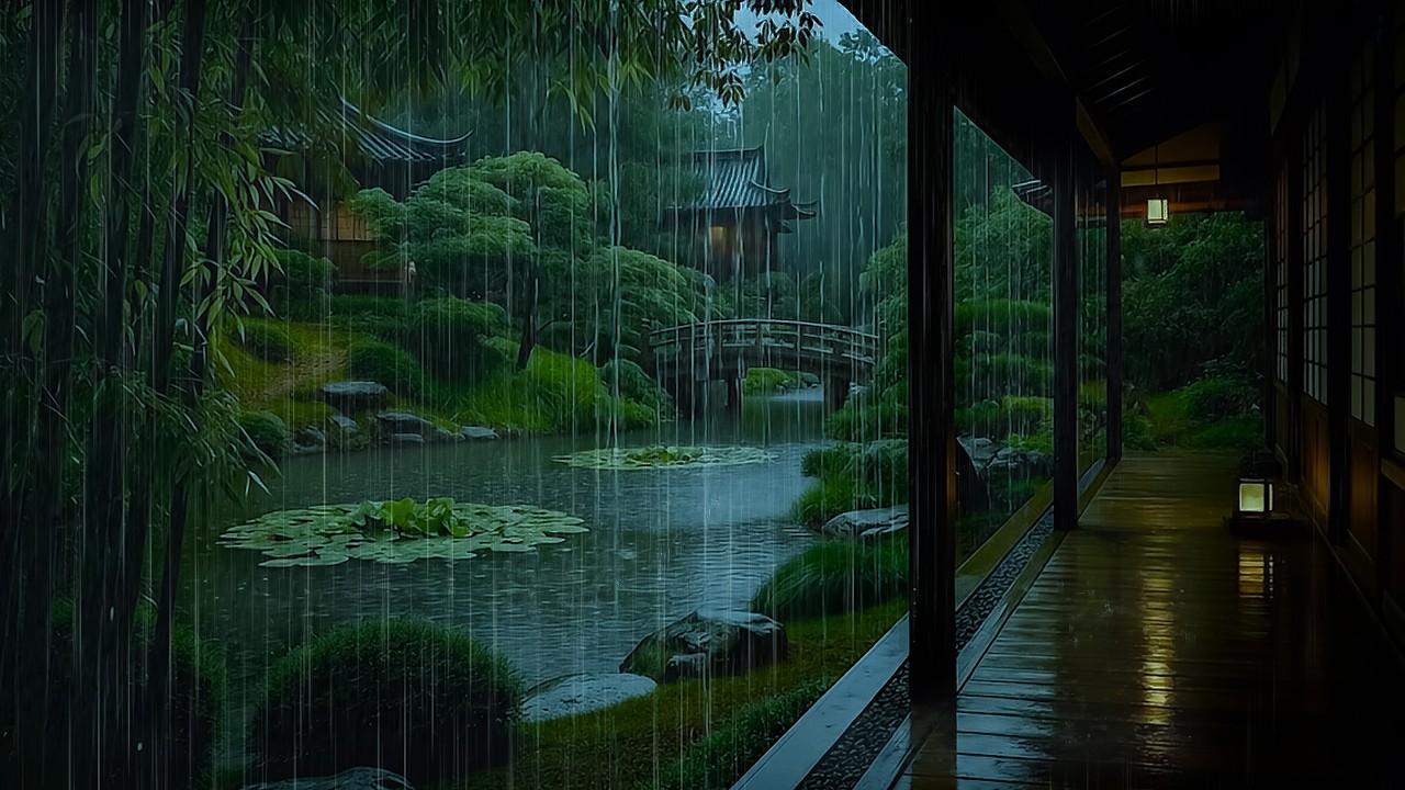 Rain Sounds for Peaceful Sleep | Soft Rain on Wooden Cabin Porch | ASMR Rain on Forest Lake