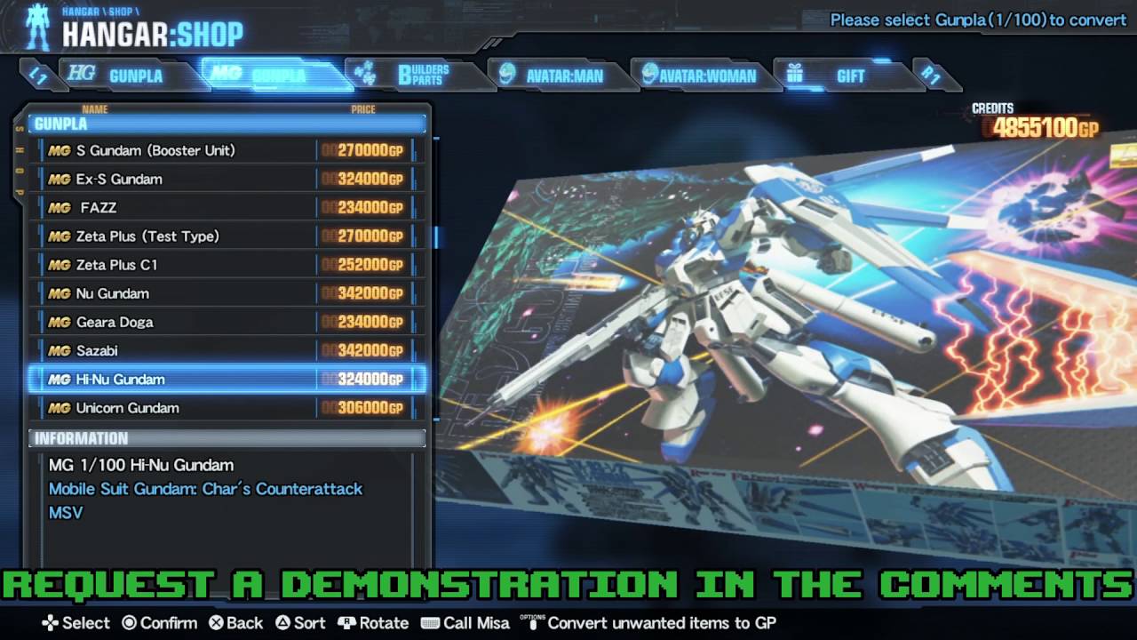 Gundam Breaker 3 all Shop items & Mobile Suit Demonstration Requests