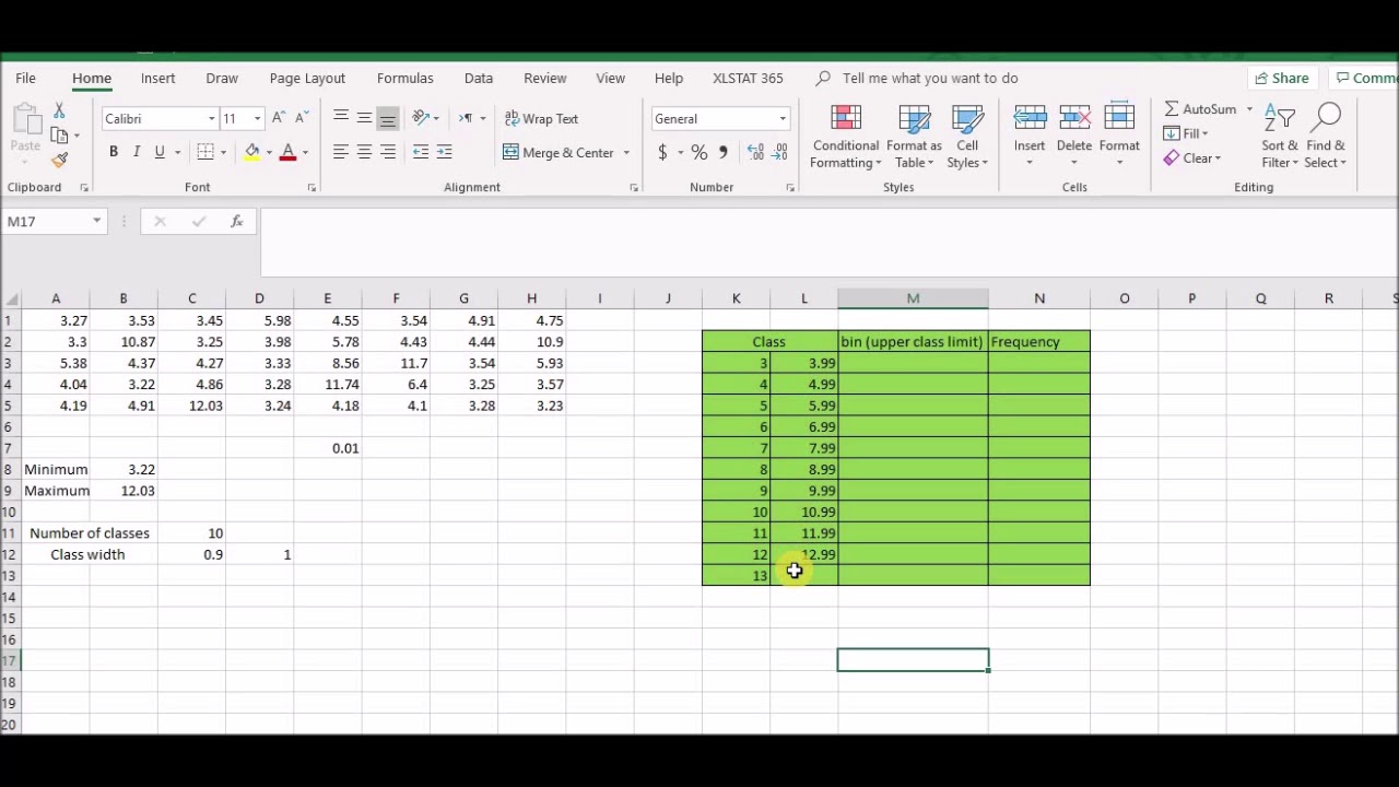 Creating a Frequency Table  from Continuous  Data Using Excel