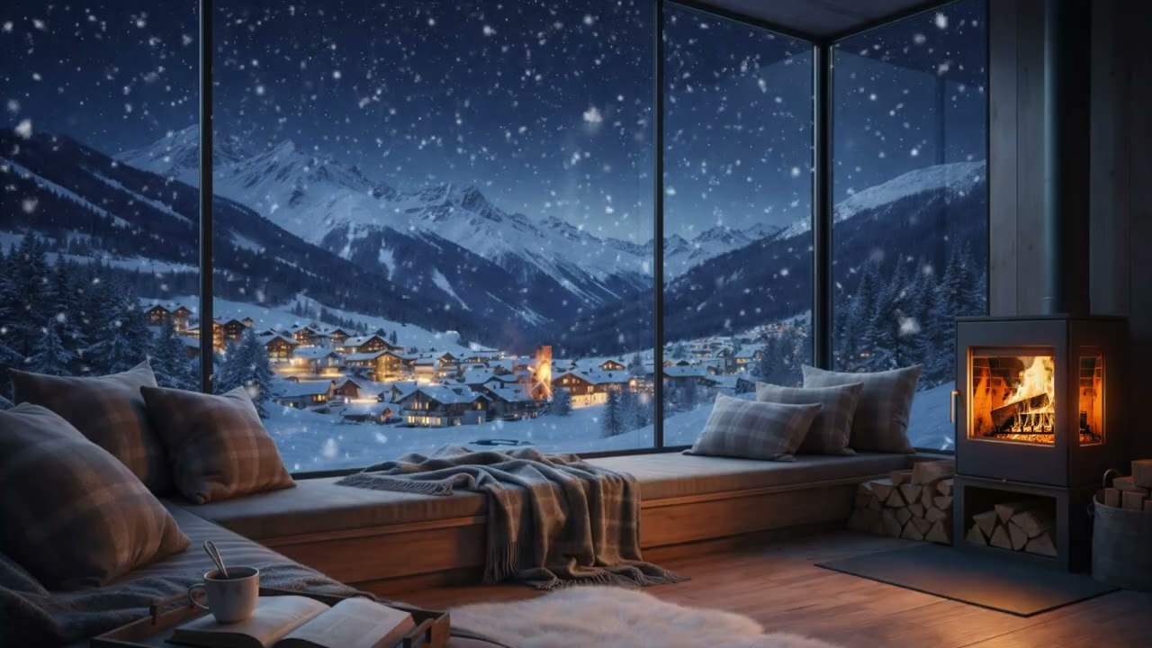 Deep Sleep in a Snowy Cabin ❄️ Fireplace Sounds & Soft Piano (4K Night Ambience)