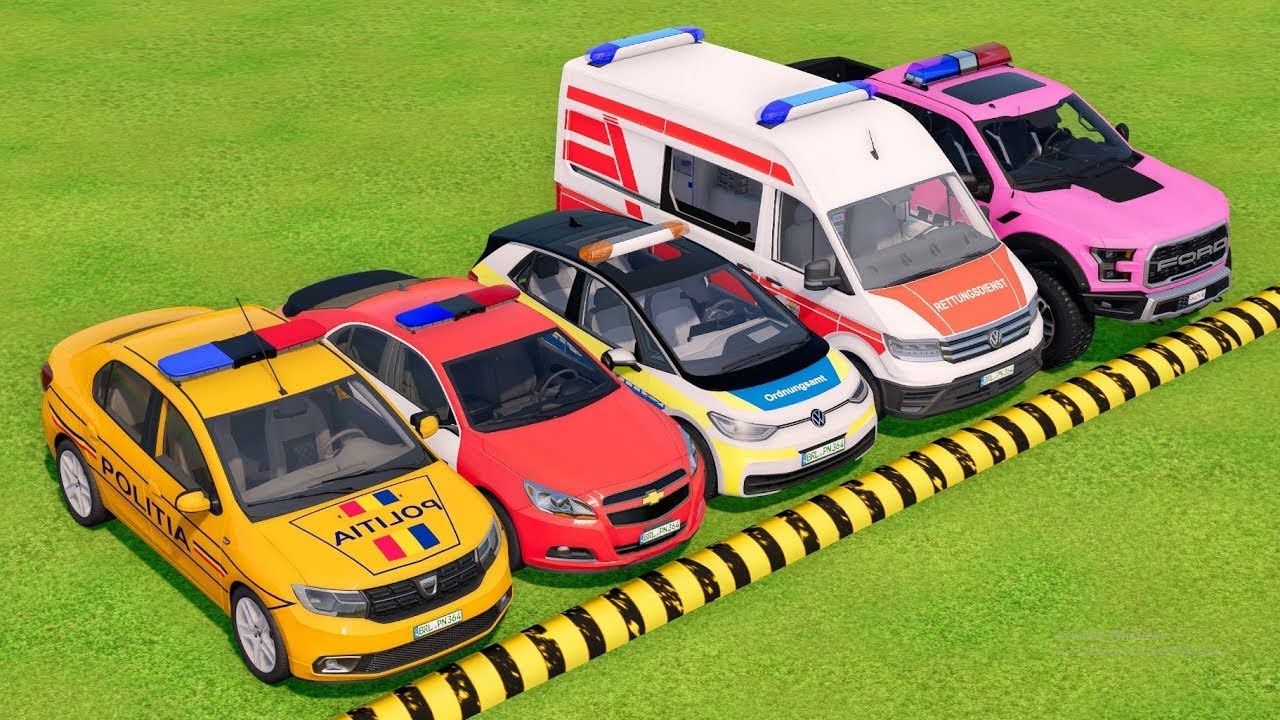 TRANSPORTING POLICE CARS & AMBULANCE EMERGENCY VEHICLES WITH BIG AWESOME TRUCKS ! - FS22 #38