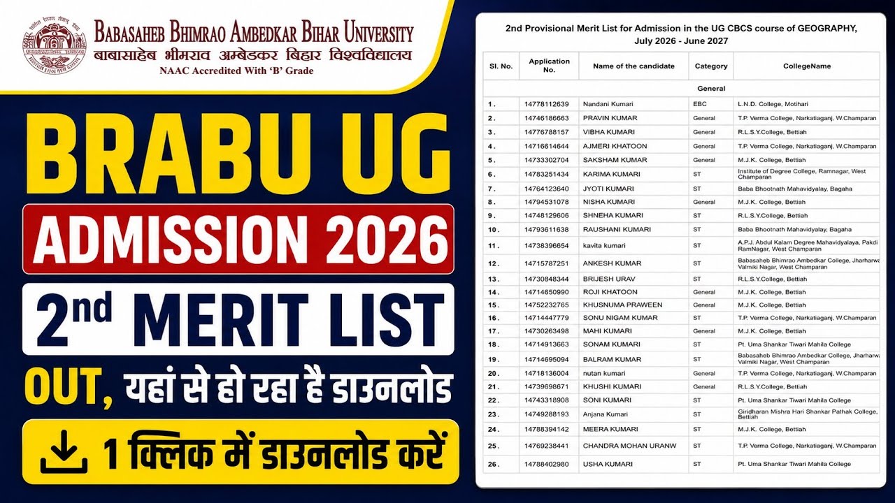 Brabu Ug 2nd Merit List Download Kaise Kare |  BRABU UG Admission 2nd Merit List 2026 Out | 