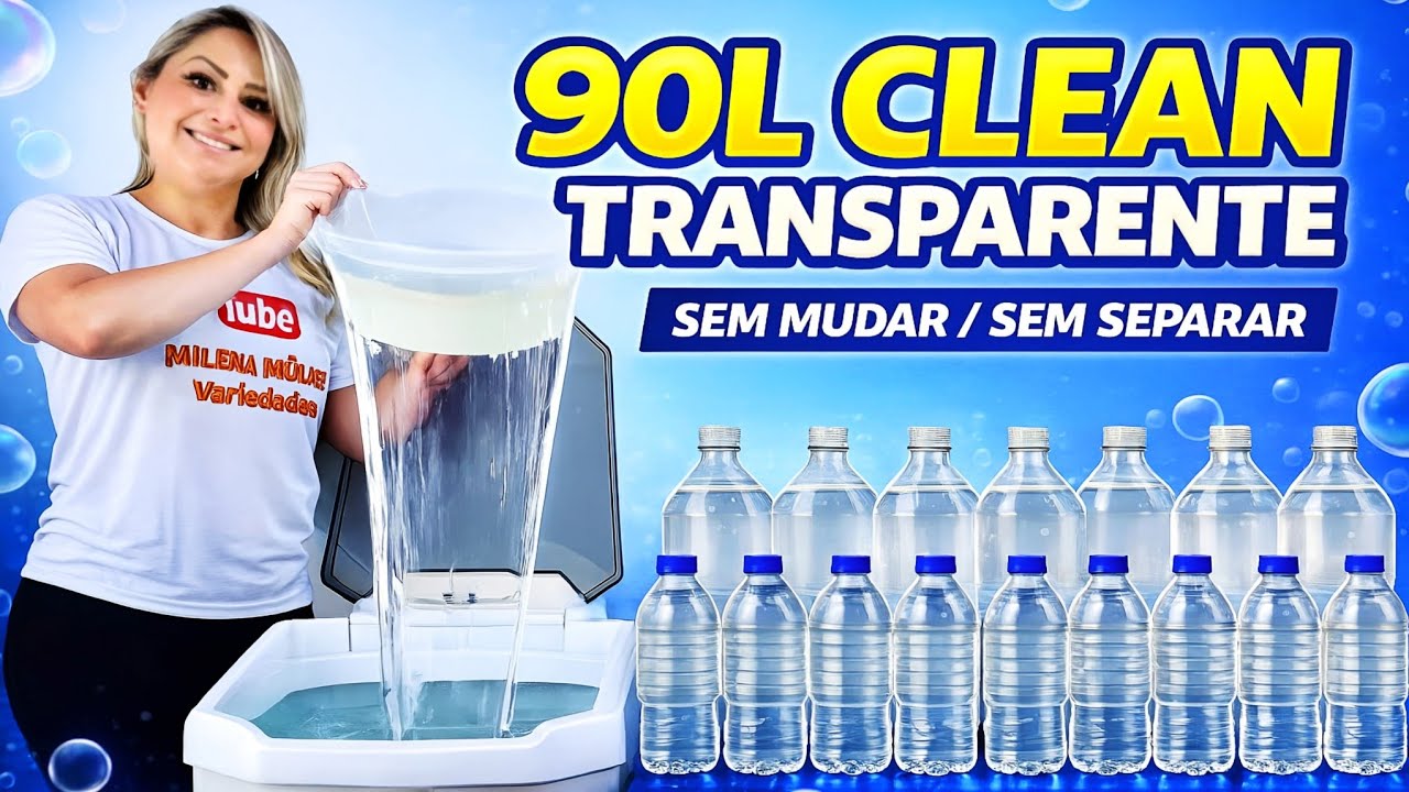 90L DE DETERGENTE CLEAN TRANSPARENTE! VINAGRE + BICARBONATO SEM MUDAR, NÃO SEPARA E COM ESPUMA