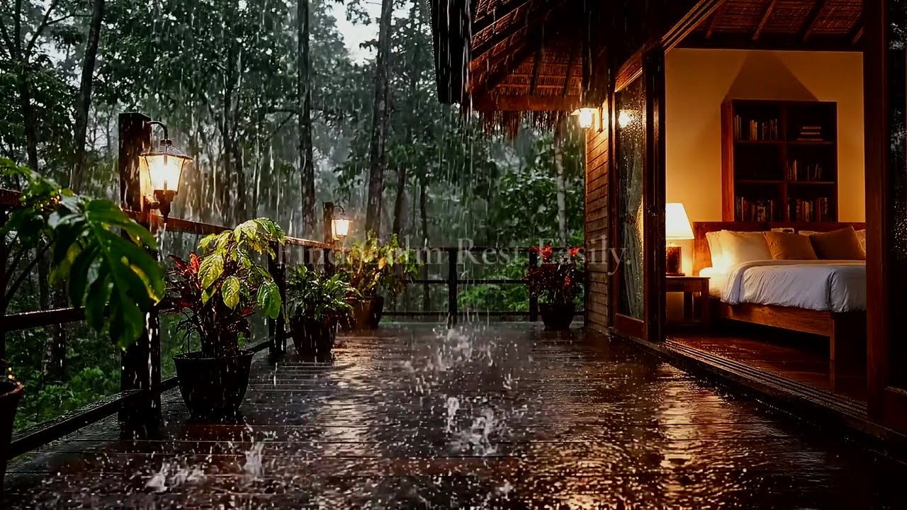 Soothing Night Rain Ambience for Deep Relaxation and Sleep - Balcony Rain