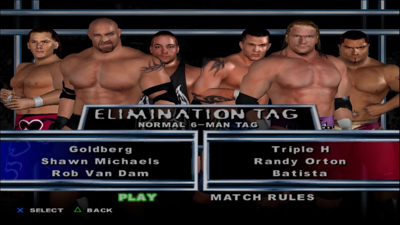 WWE SmackDown! HCTP - Goldberg,ShawnMichaels,RVD VS TripleH,RandyOrton,Barista (ELIMINATION TAG)