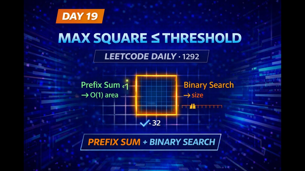 LeetCode Daily | Max Square ≤ Threshold (1292) | Prefix Sum + Binary Search | C++