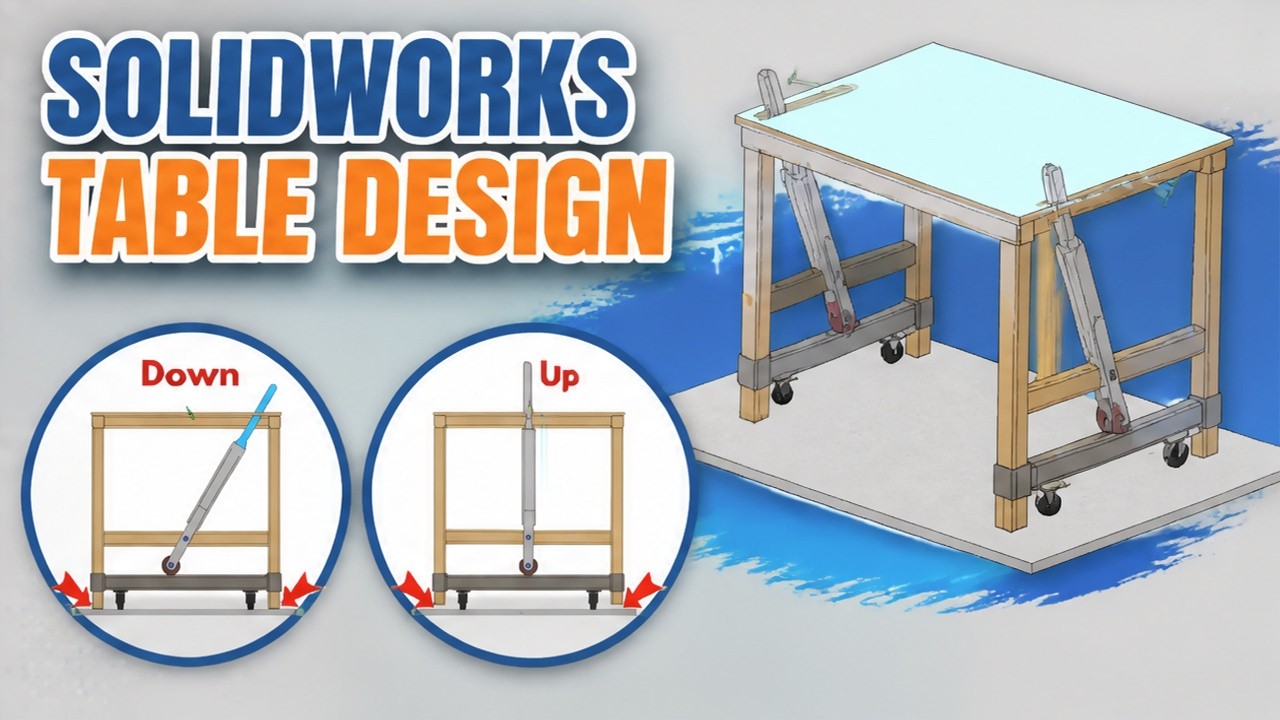 ⚡ Стол с выдвижными колесиками. Подъемные колеса для стола. #solidworks
