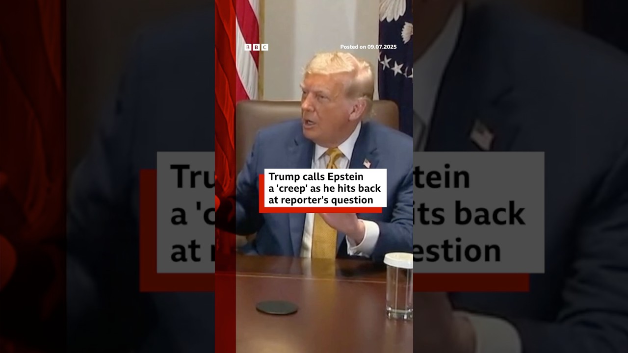 Donald Trump hits back at reporter for question about 'creep' Epstein. #Trump #Epstein #BBCNews