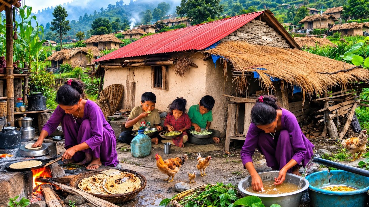 The Most Peaceful Nepal Village Life 🇳🇵 | Fresh Potato Cooking & Traditional Roti in a Straw Hut