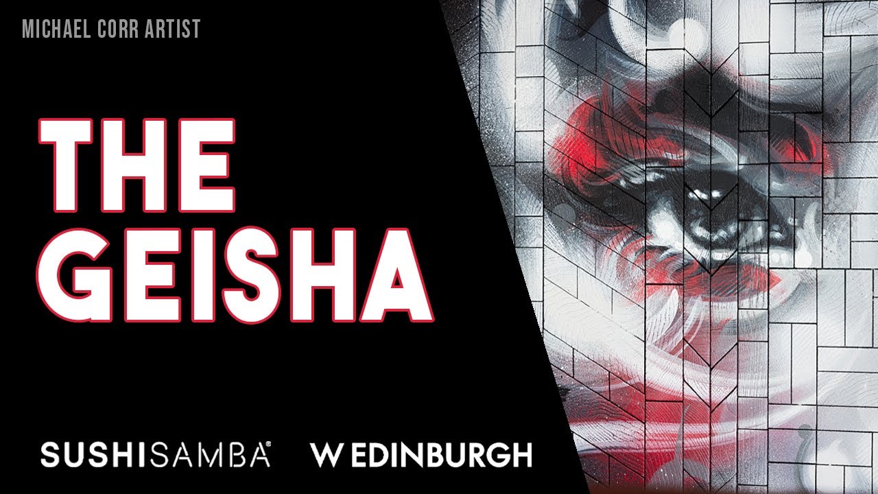 The Geisha Mural for SUSHISAMBA Edinburgh & W Edinburgh- Acrylic Spray Painting- Michael Corr Artist