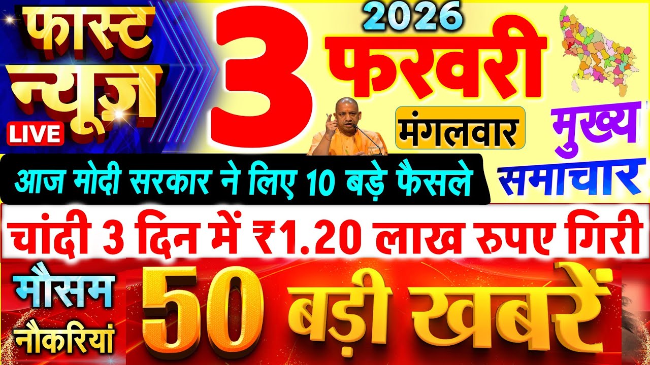 Today Breaking News ! आज 3 फरवरी 2026 के सभी मुख्य समाचार और बड़ी खबरें, PM Modi, UP, बजट 2026 - 27