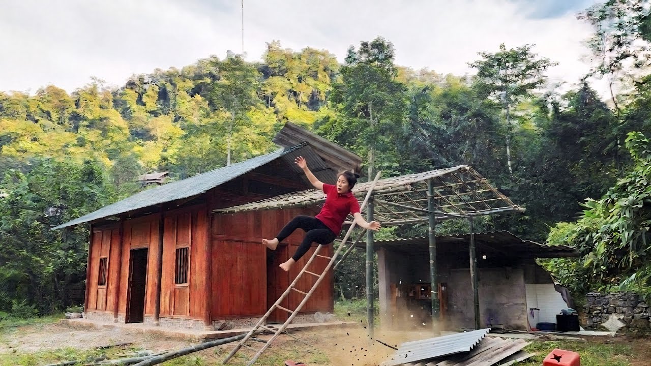 A young woman building a farm suffered a heart-stopping fall down the stairs.