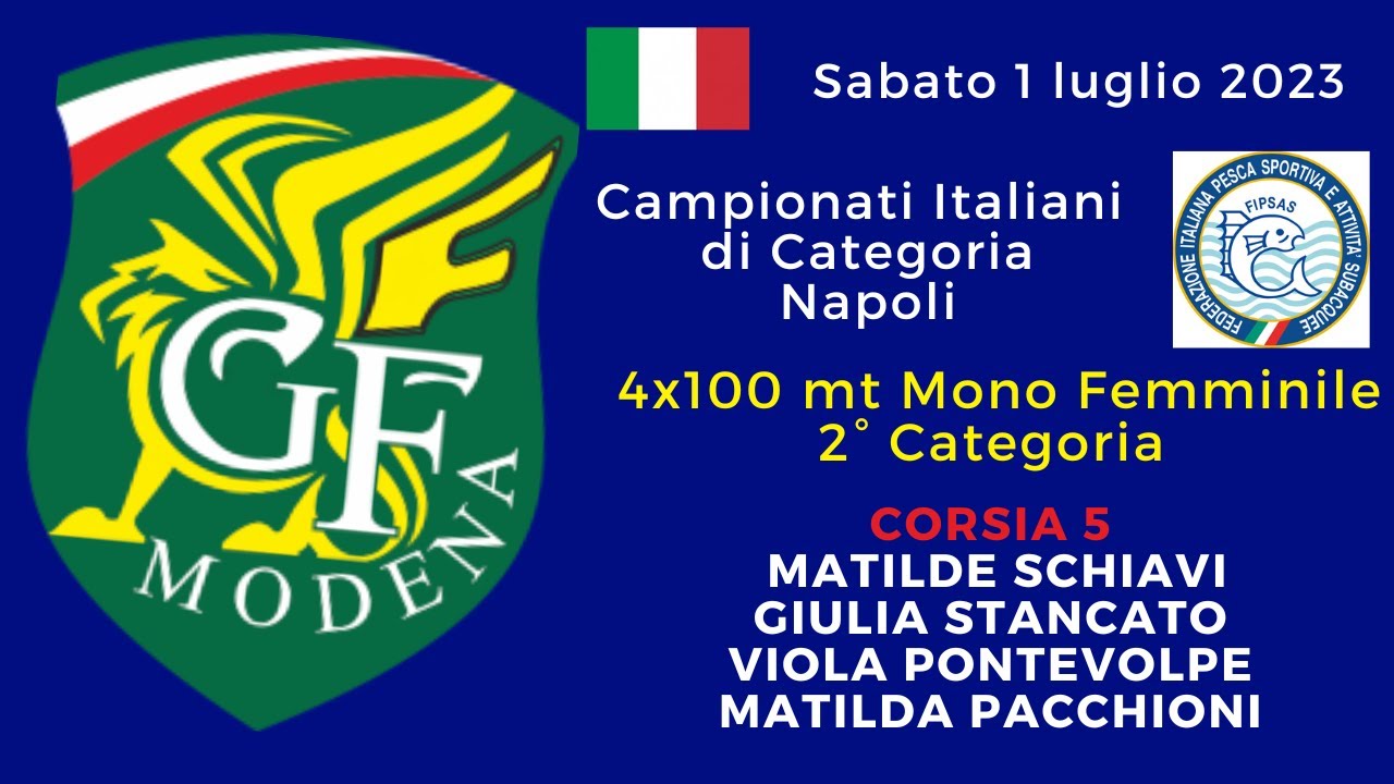 Nuoto Pinnato: Camp. Italiani 2023 – 4x100 mt Mono 2 Cat. Schiavi, Stancato, Pontevolpe,  Pacchioni.