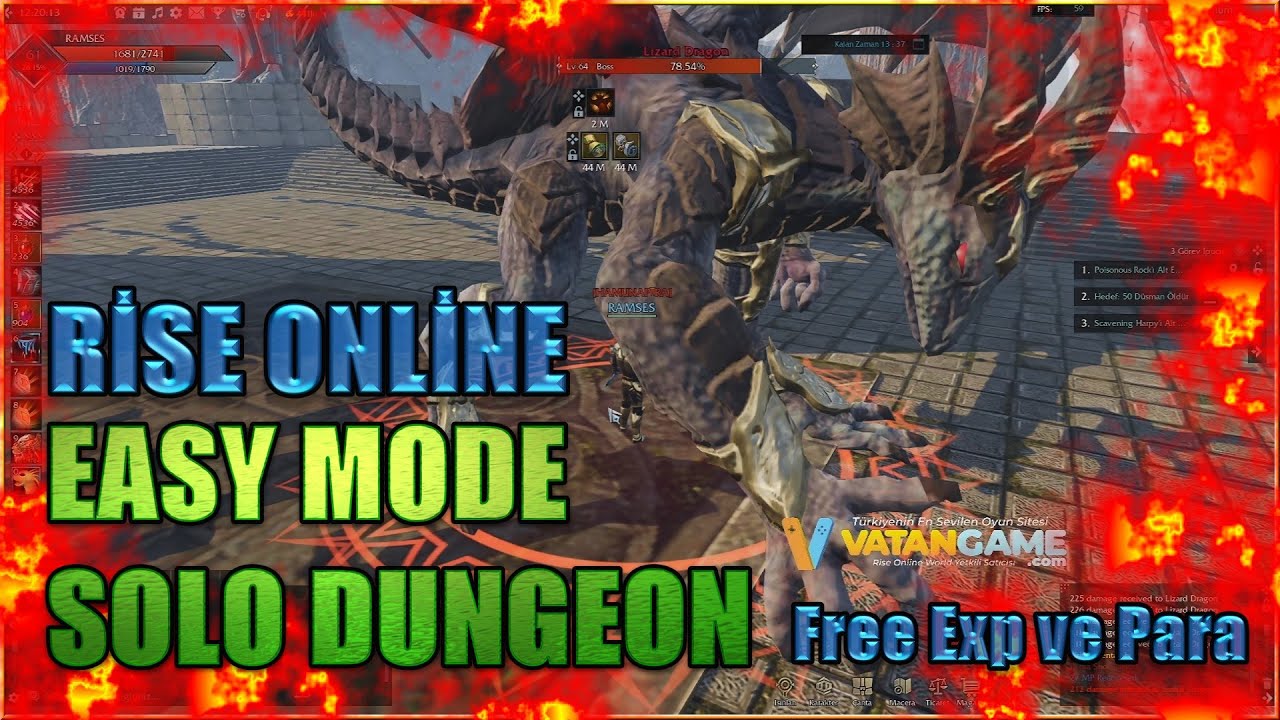 Rise Online Solo Zindan - Easy Mode 61 LvL Okçu - Gelen EXP ve DROP ! - Sesli Bilgiler TR