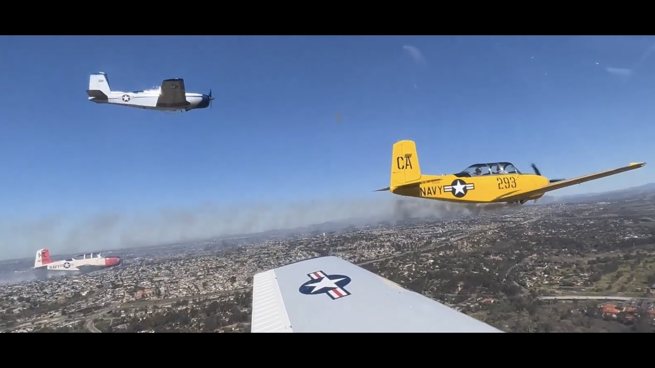 Beechcraft T-34 Mentor's Formation Flight, Gillespie Field to San Diego Bay trip