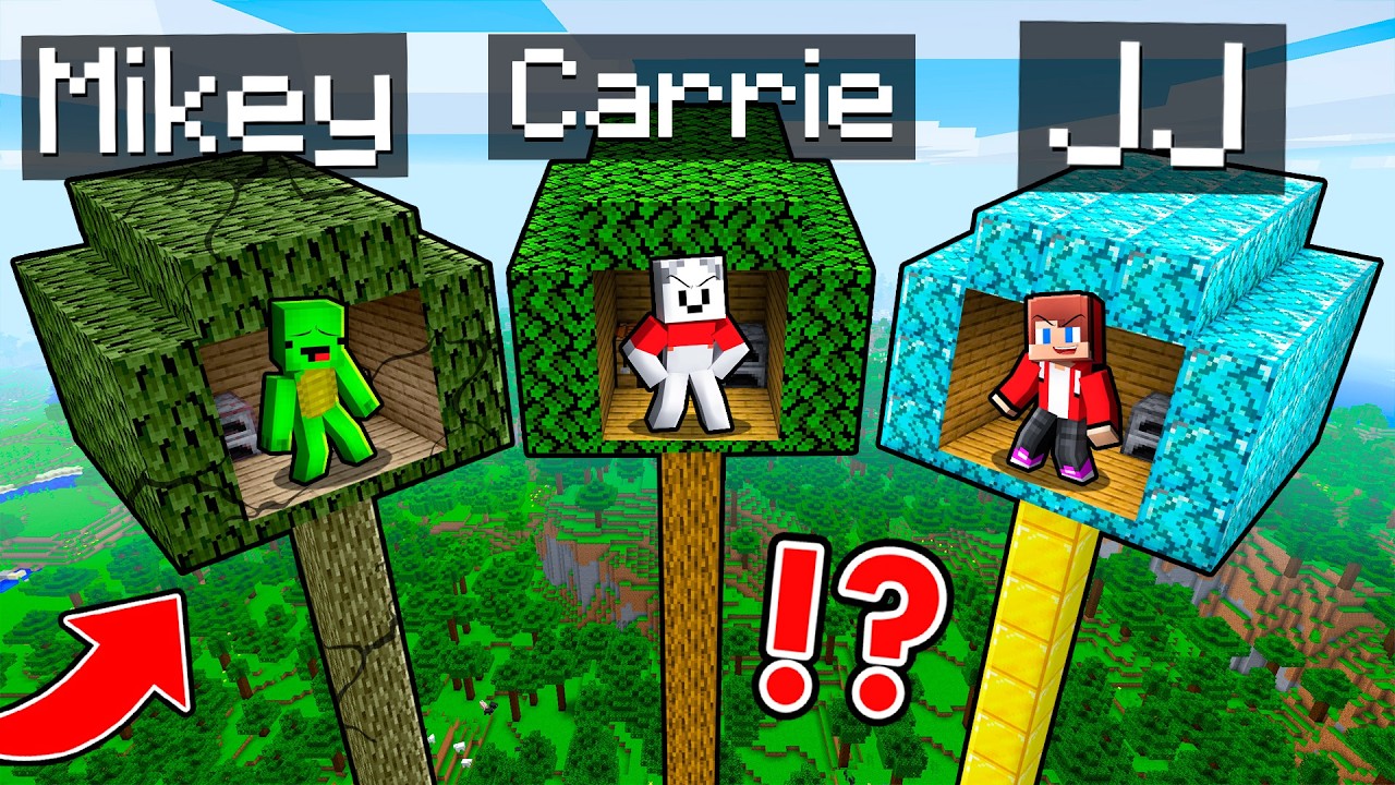 JJ vs Mikey vs Carrie: TREE HOUSE BATTLE in Minecraft - Maizen