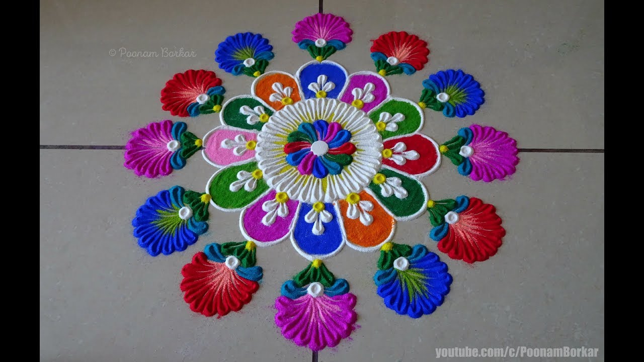 Easy and attractive multicolored rangoli | Easy rangoli designs by Poonam Borkar