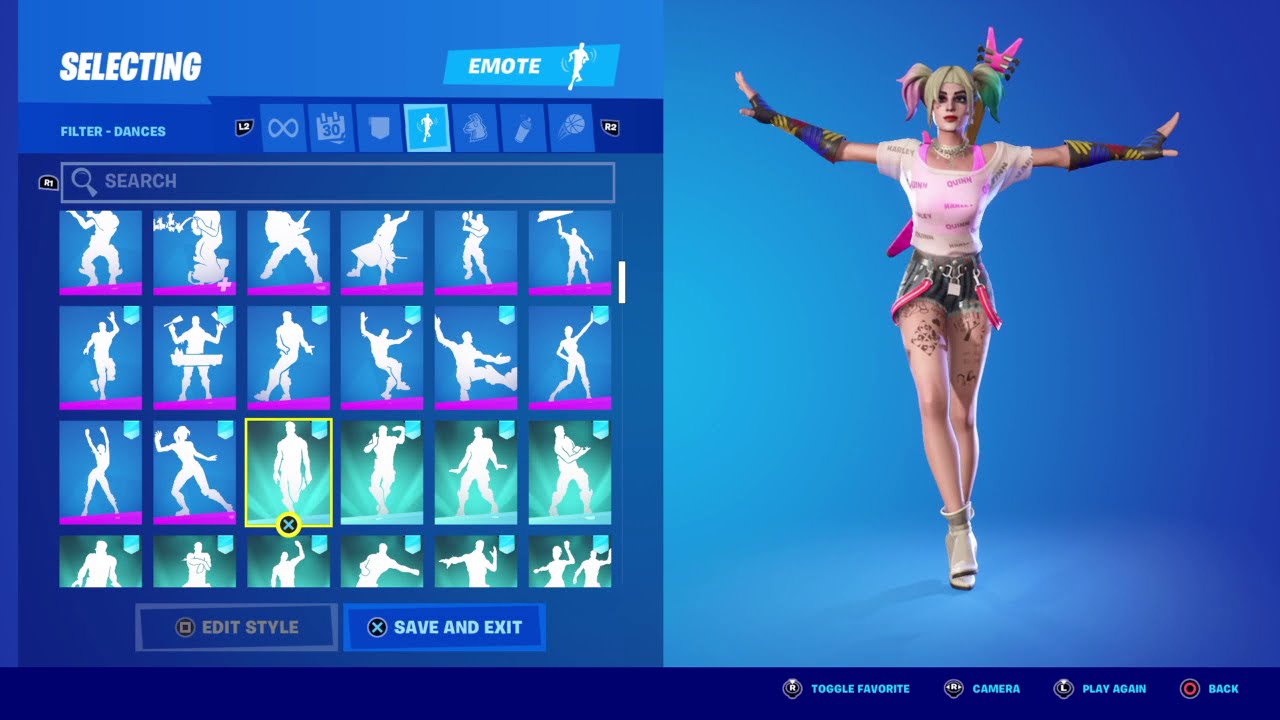 HARLEY QUINN skin showcase with almost all emotes from fortnite!! 💖